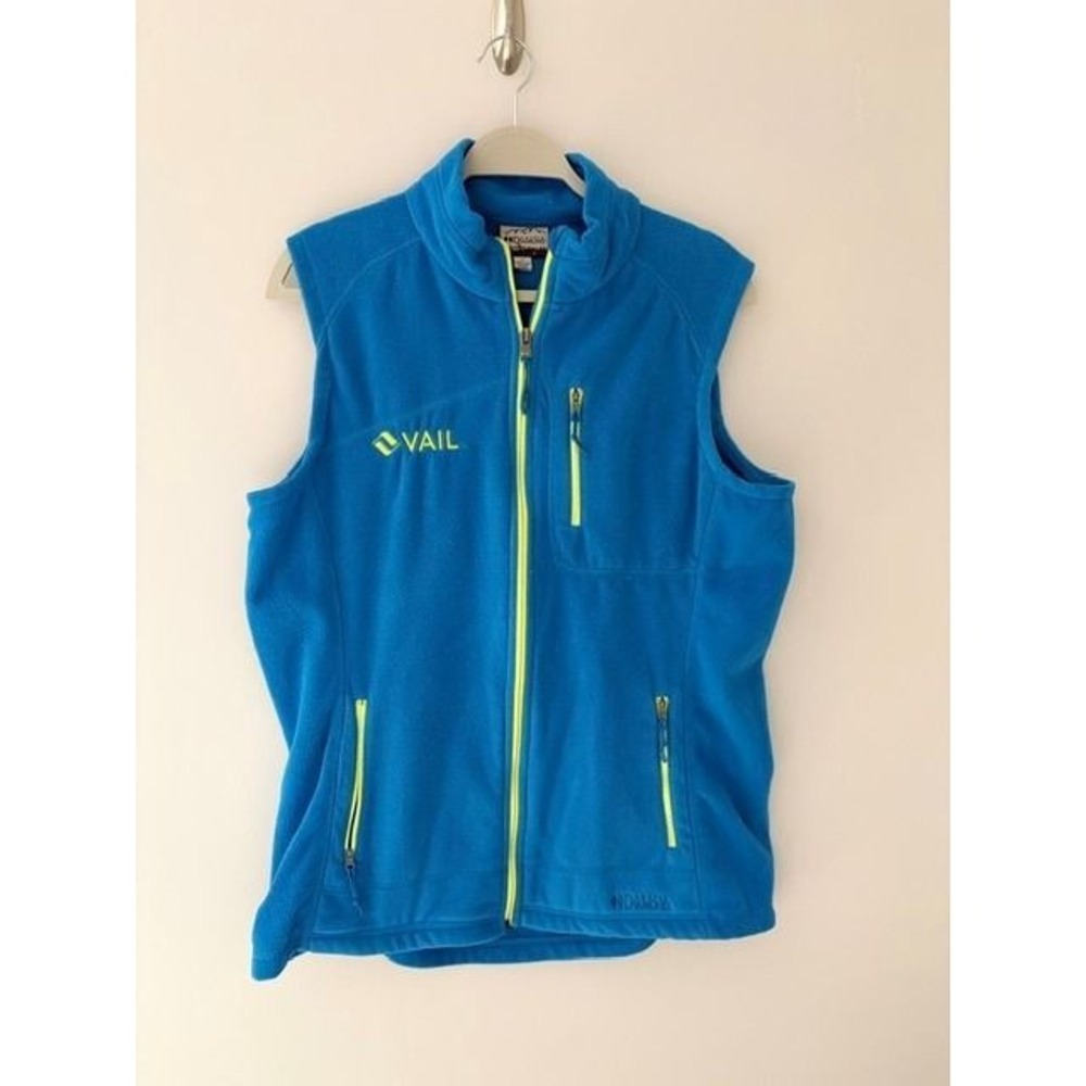 Double Diamond Vail Fleece Vest Blue Neon Yellow Zip Womens 1X Plus Size Ski